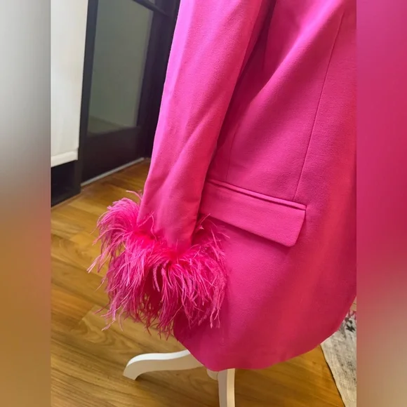 Zara Elegant Pink Feather-Trimmed Womens Blazer Size S NWOT - Picture 4 of 10